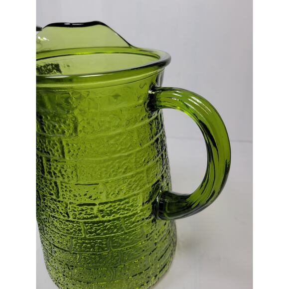 Vintage Bartlett Collins Brick Road Green Glass Pitcher & 4 Tumblers, MCM - Picture 4 of 6